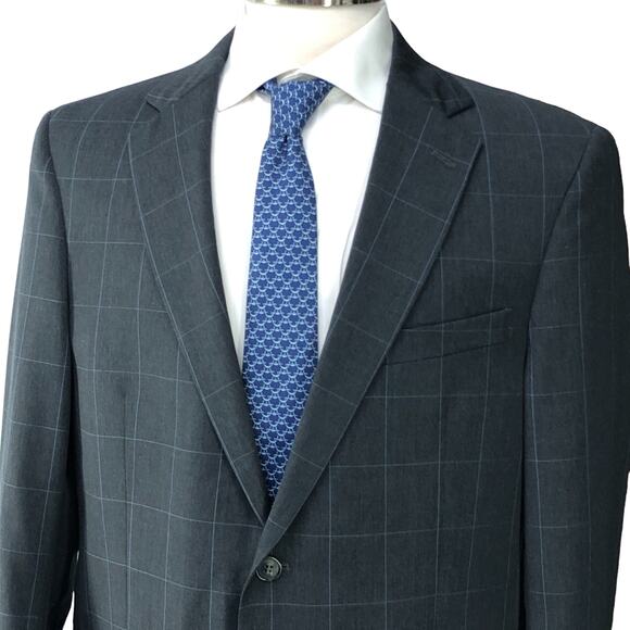 Hart Schaffner Marx HSM Men Size 44S New York Fit Sport Coat Windowpane Grey USA - Picture 2 of 16
